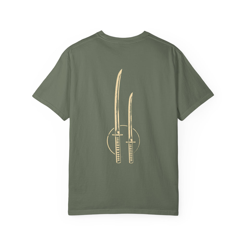Two Blades t-shirt: two blades back print with Nexus chest monogram