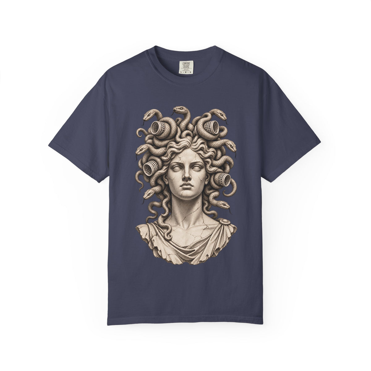 Bad Hair Day t-shirt: Medusa with her snakes in hair rollers