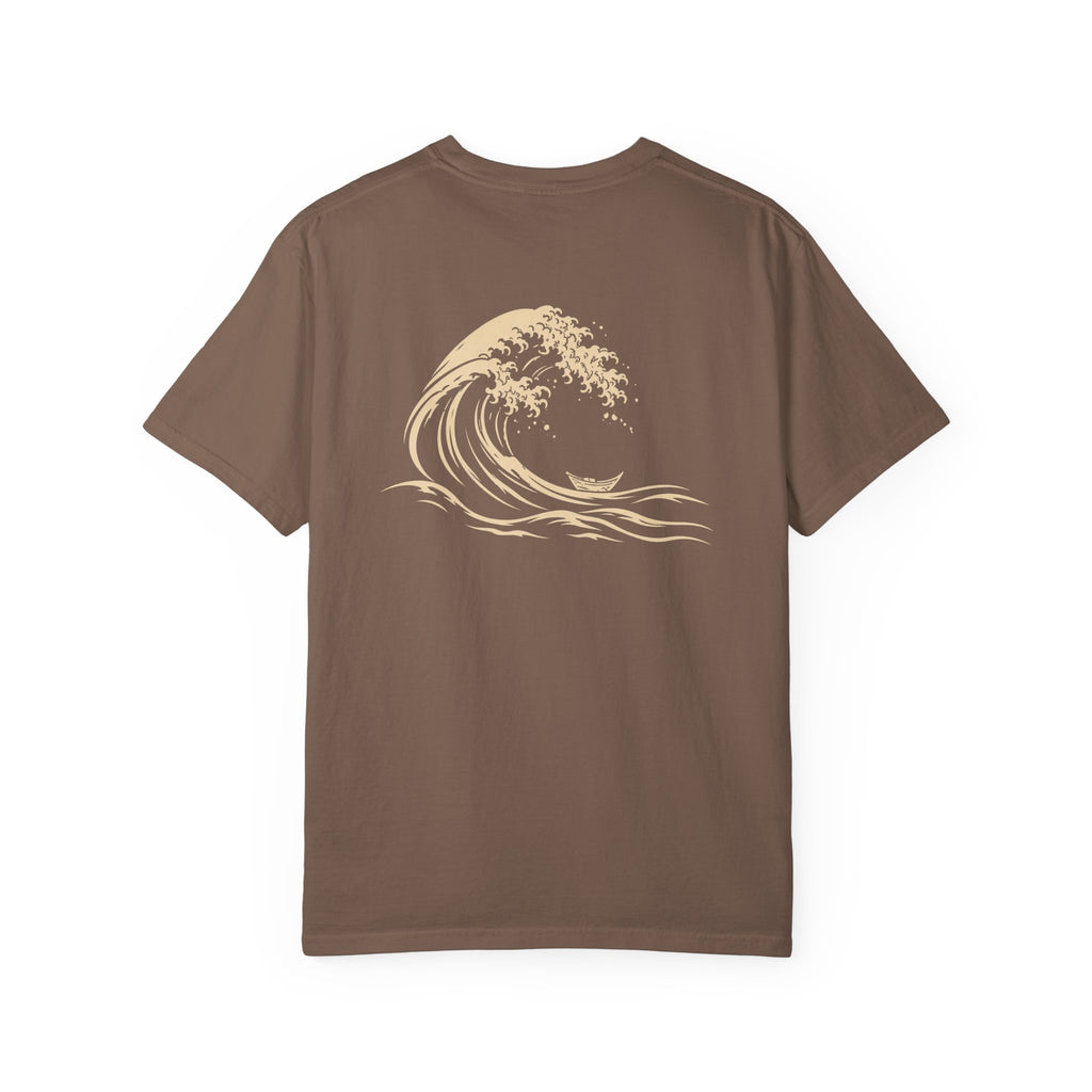 Great Wave t-shirt: curling wave back print with Nexus chest monogram