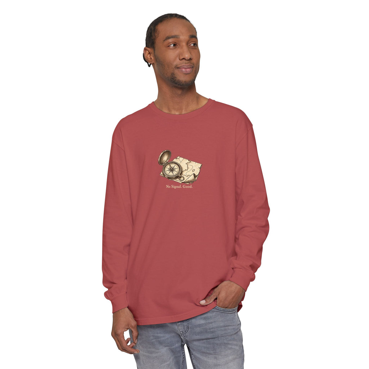 No Signal. Good. Long Sleeve T-Shirt – Vintage Compass & Map | Explorer Collection