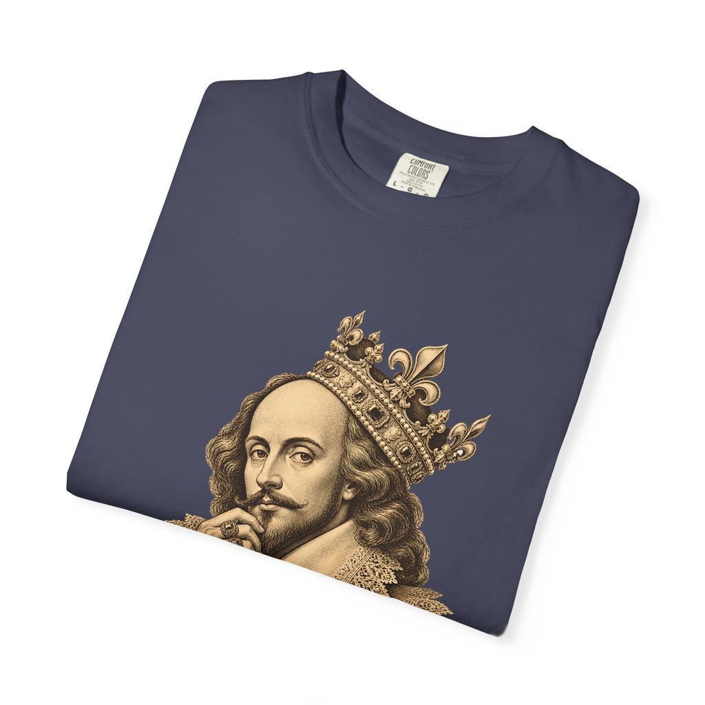 The Bard t-shirt: crowned William Shakespeare engraving-style portrait