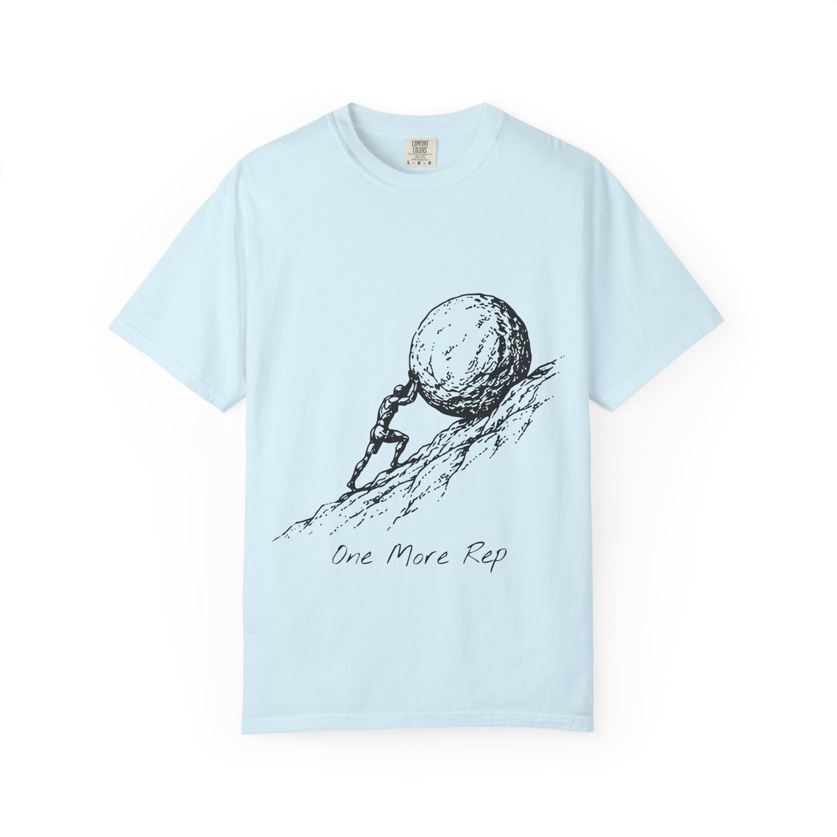 One More Rep t-shirt: Sisyphus pushing his boulder