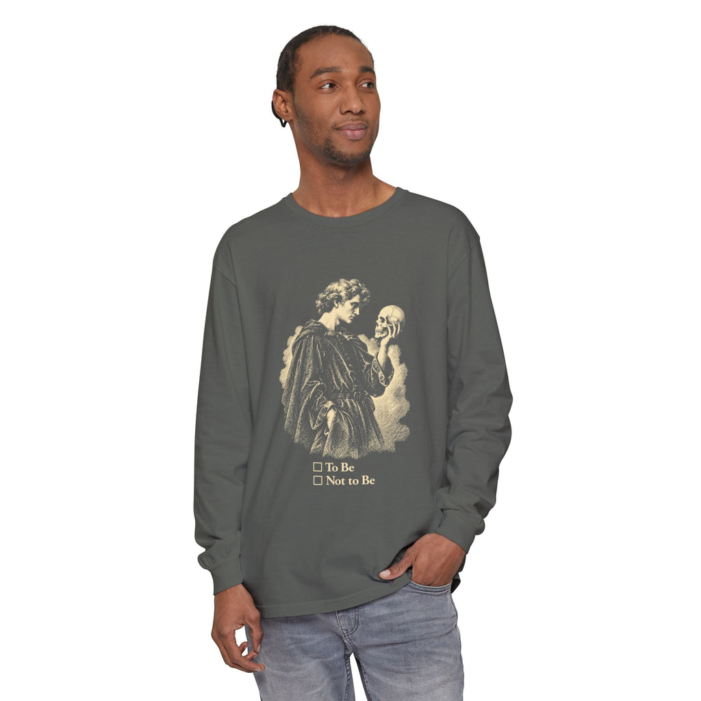 To Be Determined Long Sleeve T-Shirt – Hamlet Skull, To Be or Not to Be