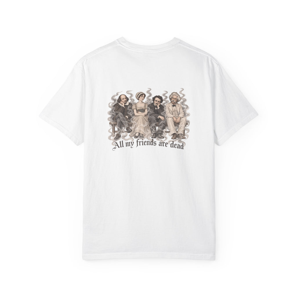 All My Friends Are Dead Afterlife Book Club t-shirt: ghostly literary friends