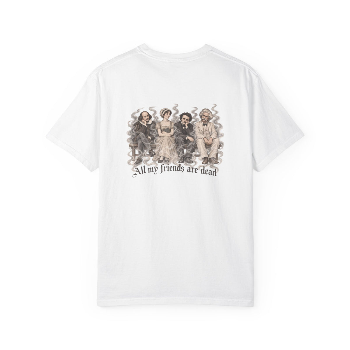 All My Friends Are Dead Afterlife Book Club t-shirt: ghostly literary friends