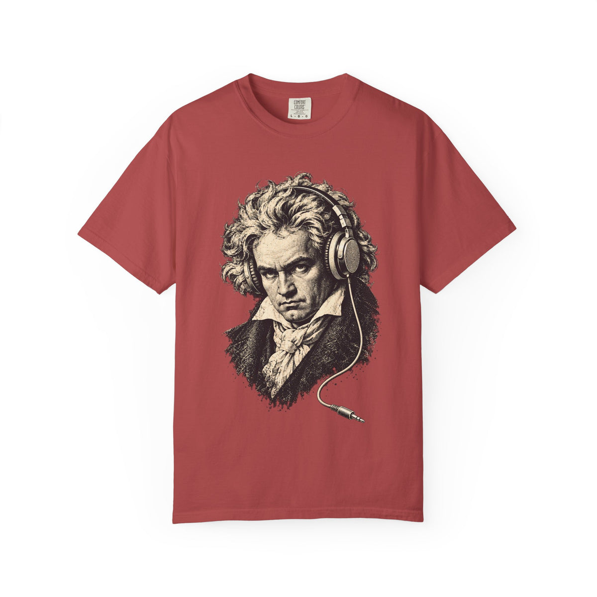 Beethoven Unplugged t-shirt: Ludwig van Beethoven portrait wearing headphones