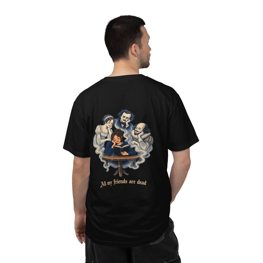 All My Friends Are Dead Familiar Spirits t-shirt: reader with ghostly companions