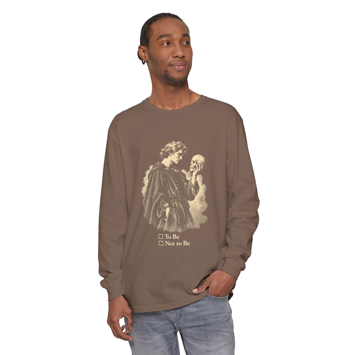 To Be Determined Long Sleeve T-Shirt – Hamlet Skull, To Be or Not to Be