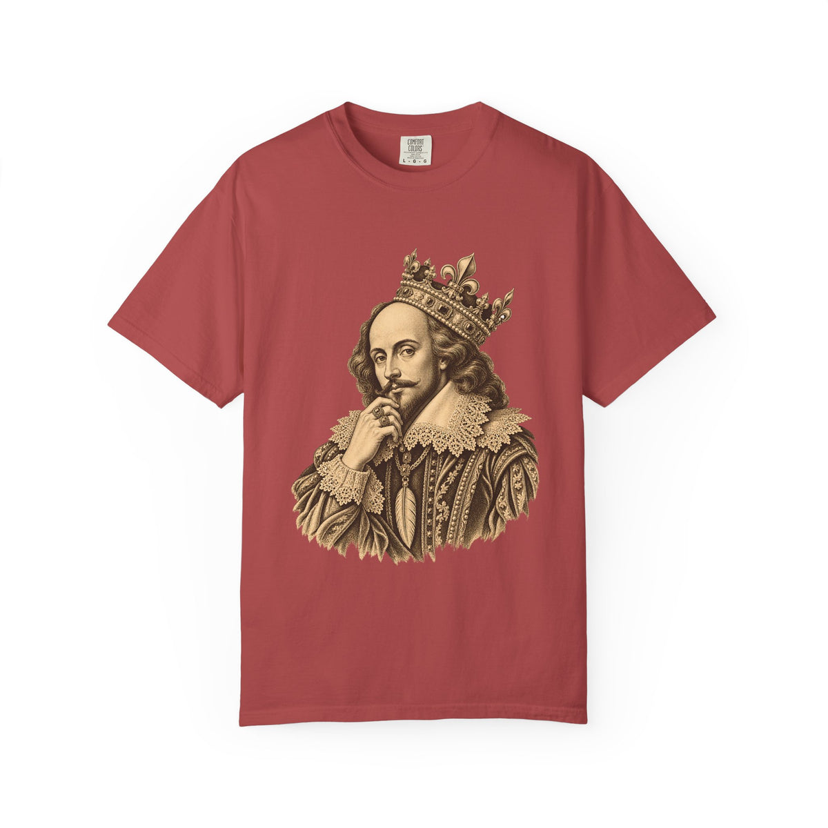 The Bard t-shirt: crowned William Shakespeare engraving-style portrait