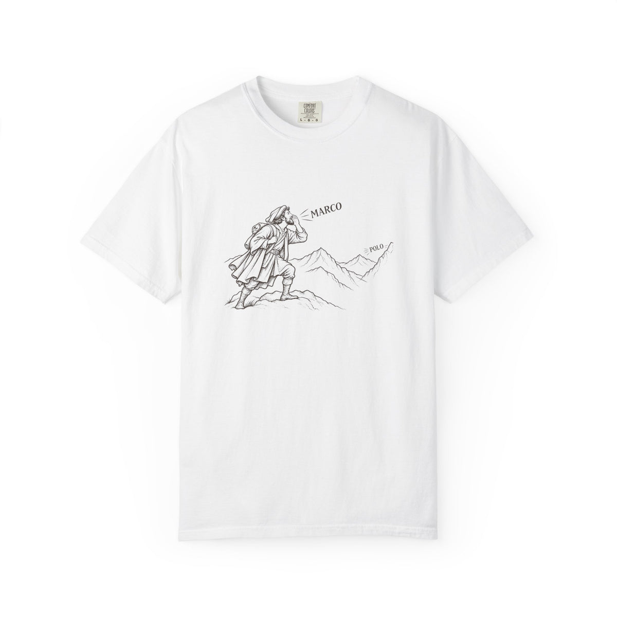 Marco / Polo t-shirt: vintage explorer calling across the mountains