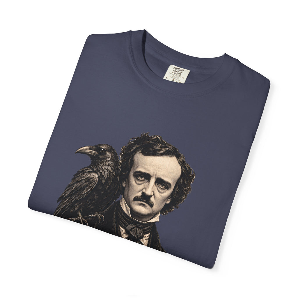 Poe After Dark t-shirt: Edgar Allan Poe portrait with a raven
