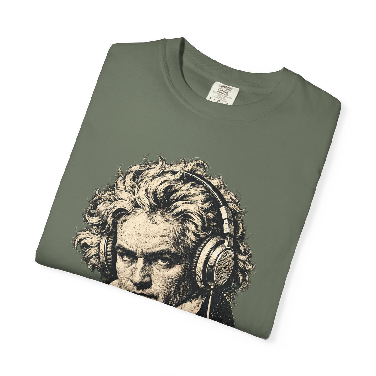 Beethoven Unplugged t-shirt: Ludwig van Beethoven portrait wearing headphones