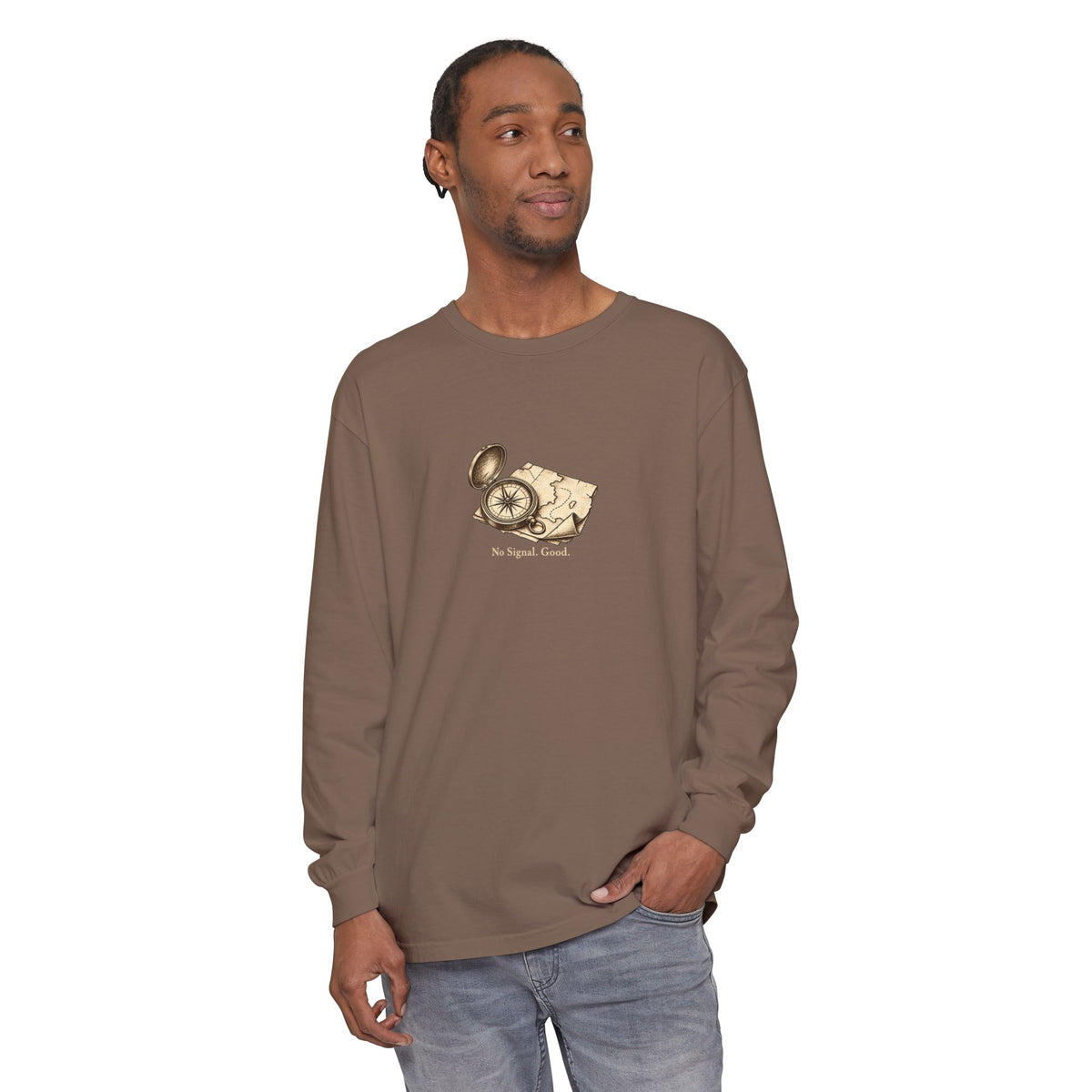 No Signal. Good. Long Sleeve T-Shirt – Vintage Compass & Map | Explorer Collection