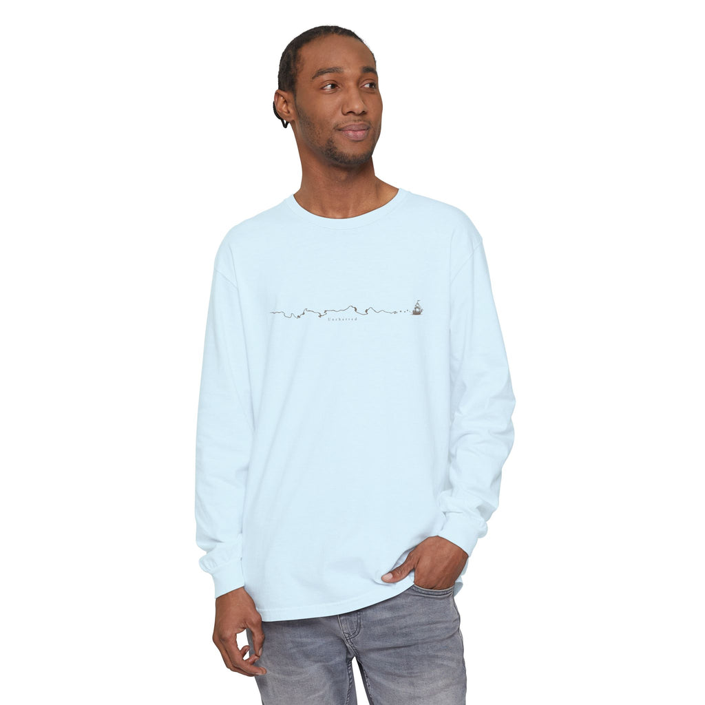 Uncharted Long Sleeve T-Shirt – Fine-Line Map & Mountains | Explorer Collection
