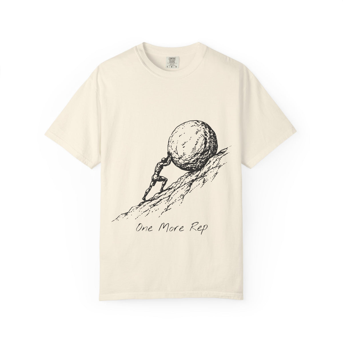 One More Rep t-shirt: Sisyphus pushing his boulder