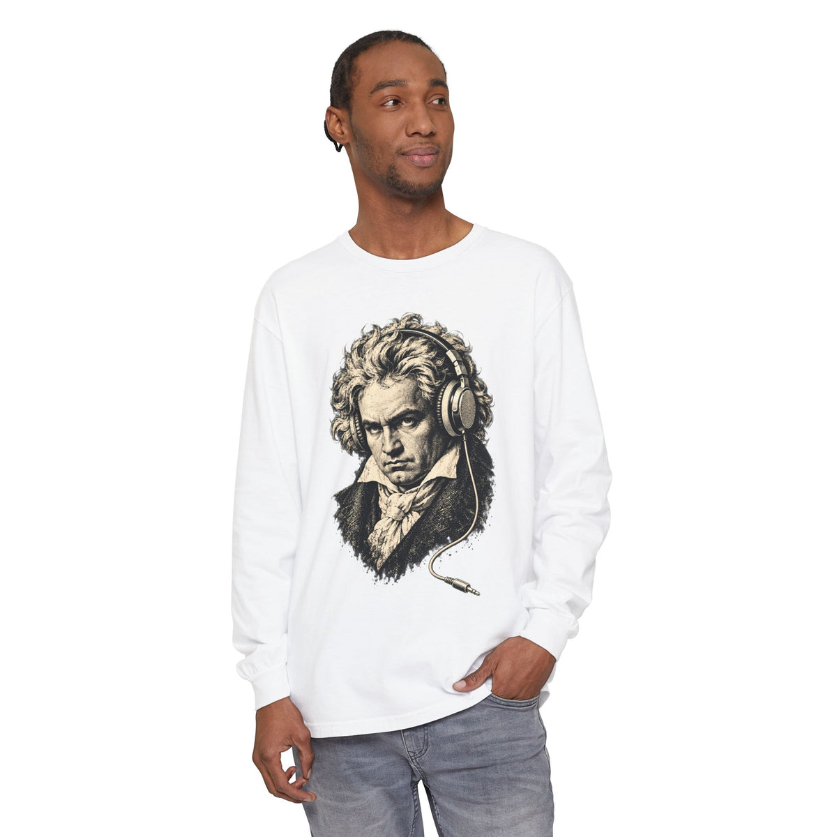 Beethoven Unplugged Long Sleeve T-Shirt – Beethoven in Headphones
