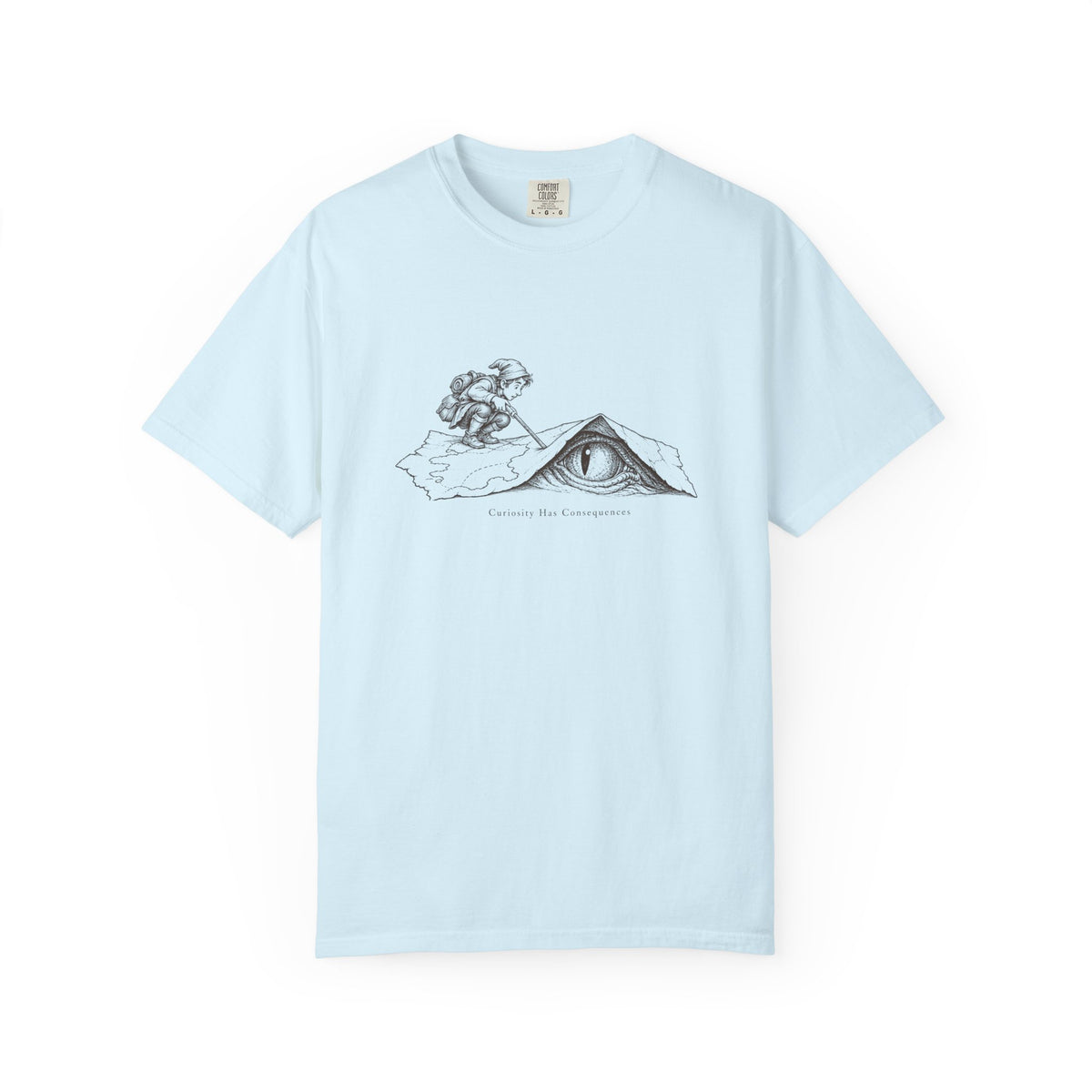 Curiosity Has Consequences t-shirt: vintage explorer at a mountain cave