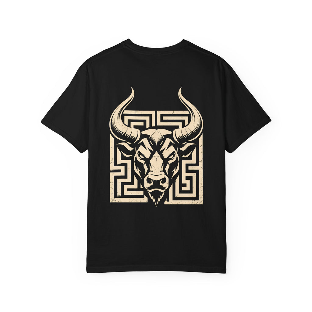 Minotaur t-shirt: Minotaur and labyrinth back print with Nexus chest monogram