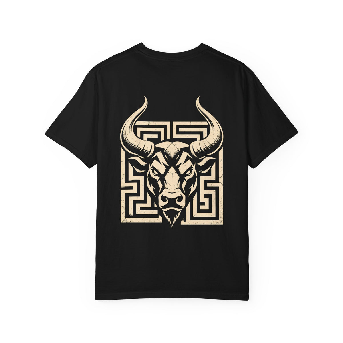 Minotaur t-shirt: Minotaur and labyrinth back print with Nexus chest monogram