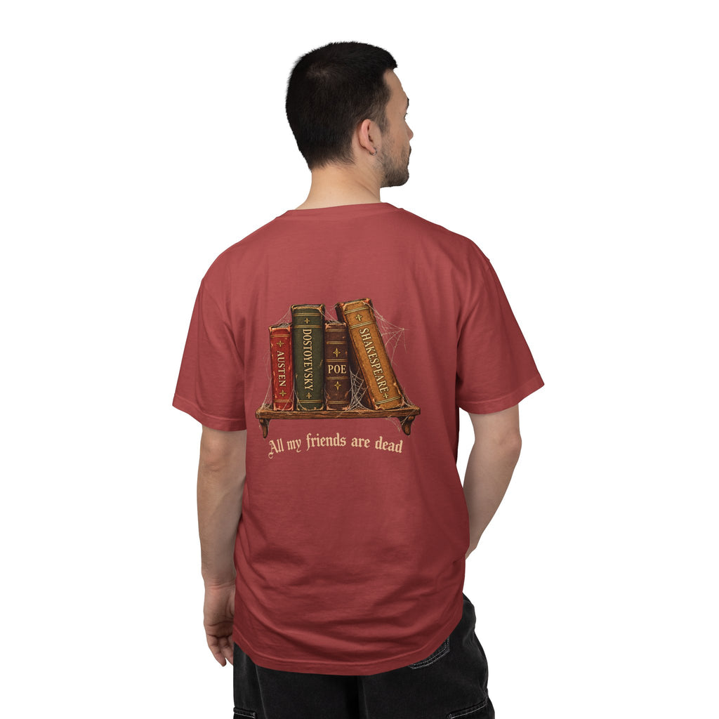 All My Friends Are Dead Dead Letters t-shirt: aged books and cobwebs