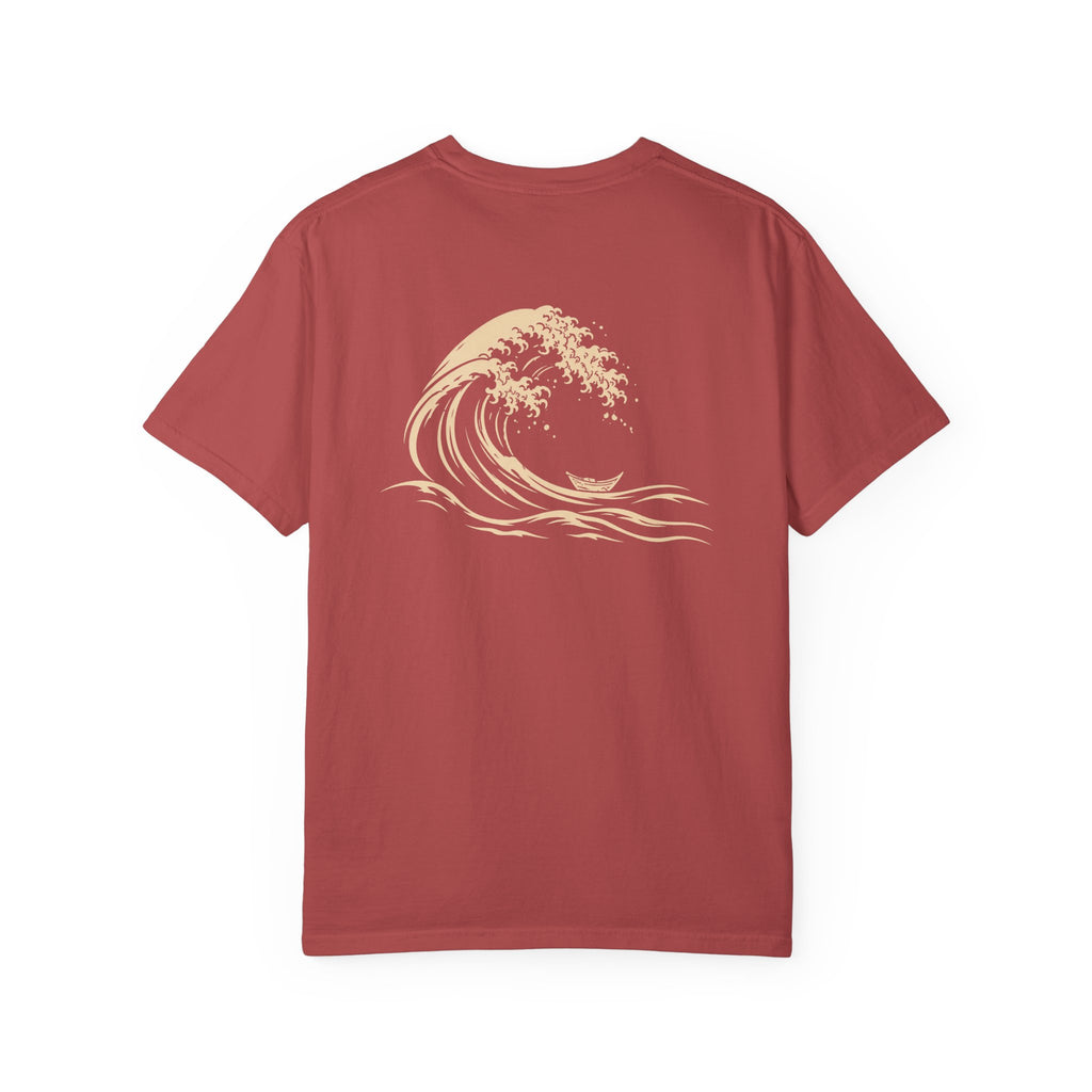 Great Wave t-shirt: curling wave back print with Nexus chest monogram