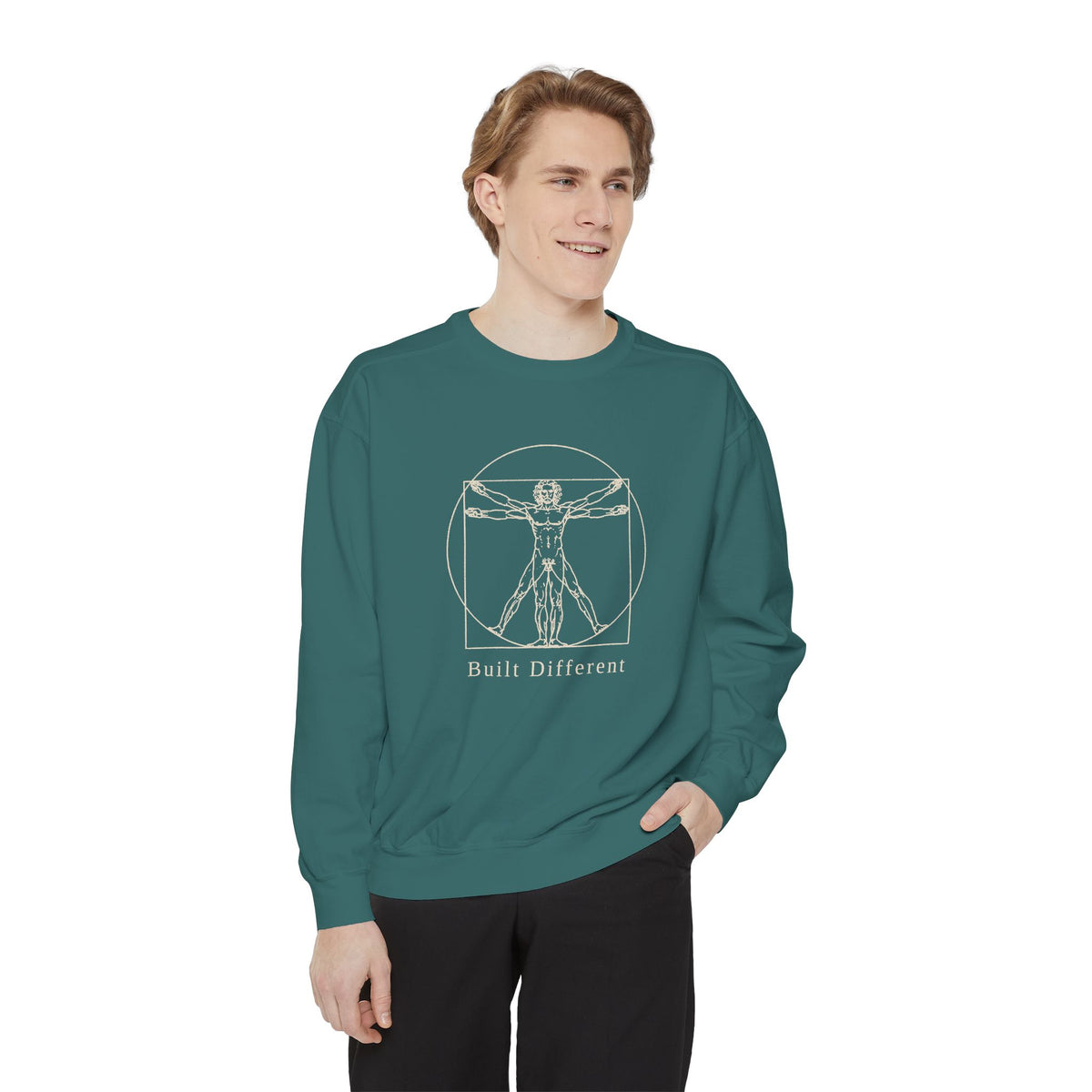Built Different Crewneck Sweatshirt – Leonardo-Style Anatomy Sketch
