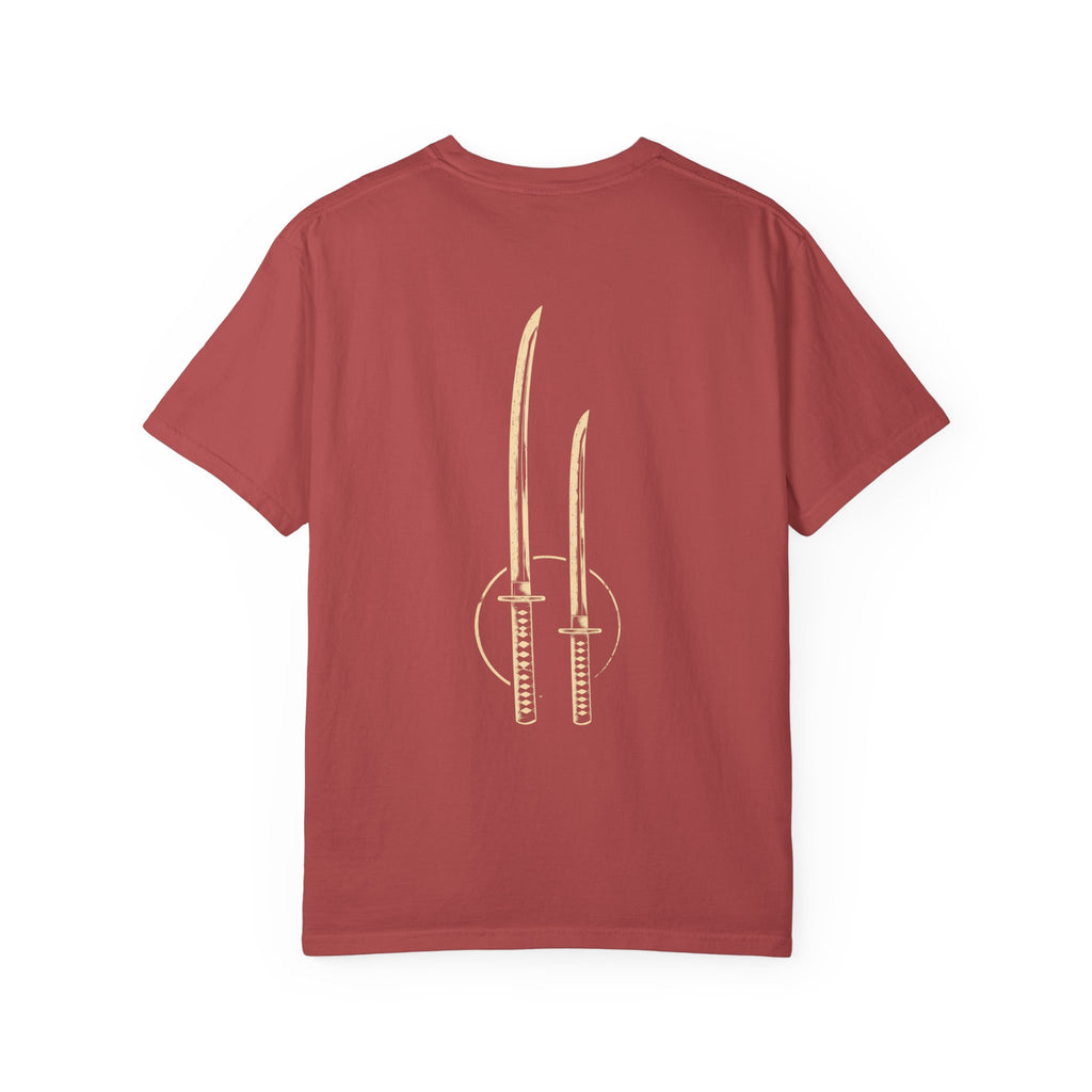 Two Blades t-shirt: two blades back print with Nexus chest monogram