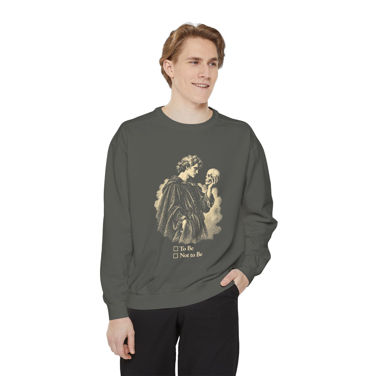 To Be Determined Crewneck Sweatshirt – Hamlet Skull, To Be or Not to Be