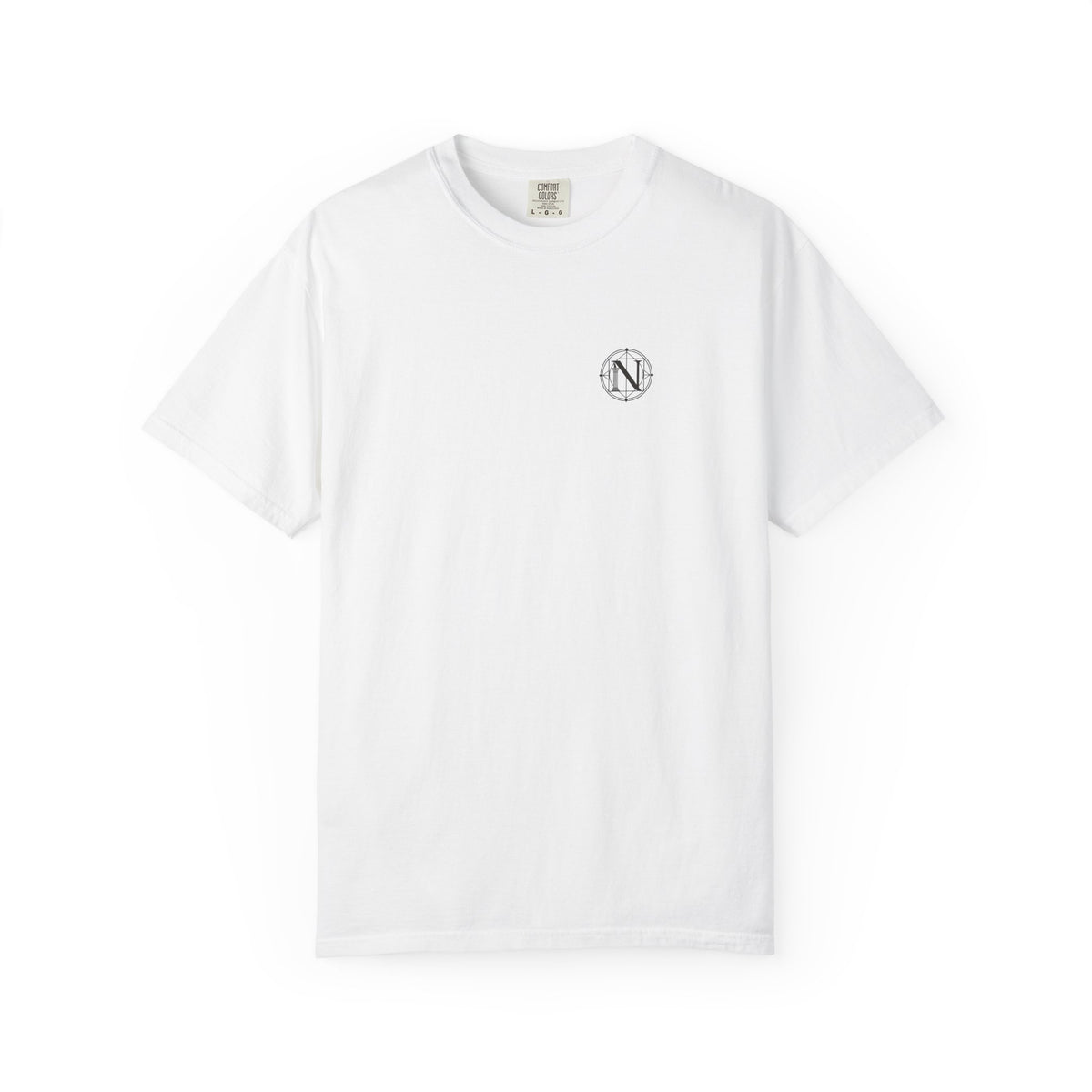 Eclipse t-shirt: eclipse and mountain silhouette back print with Nexus chest monogram