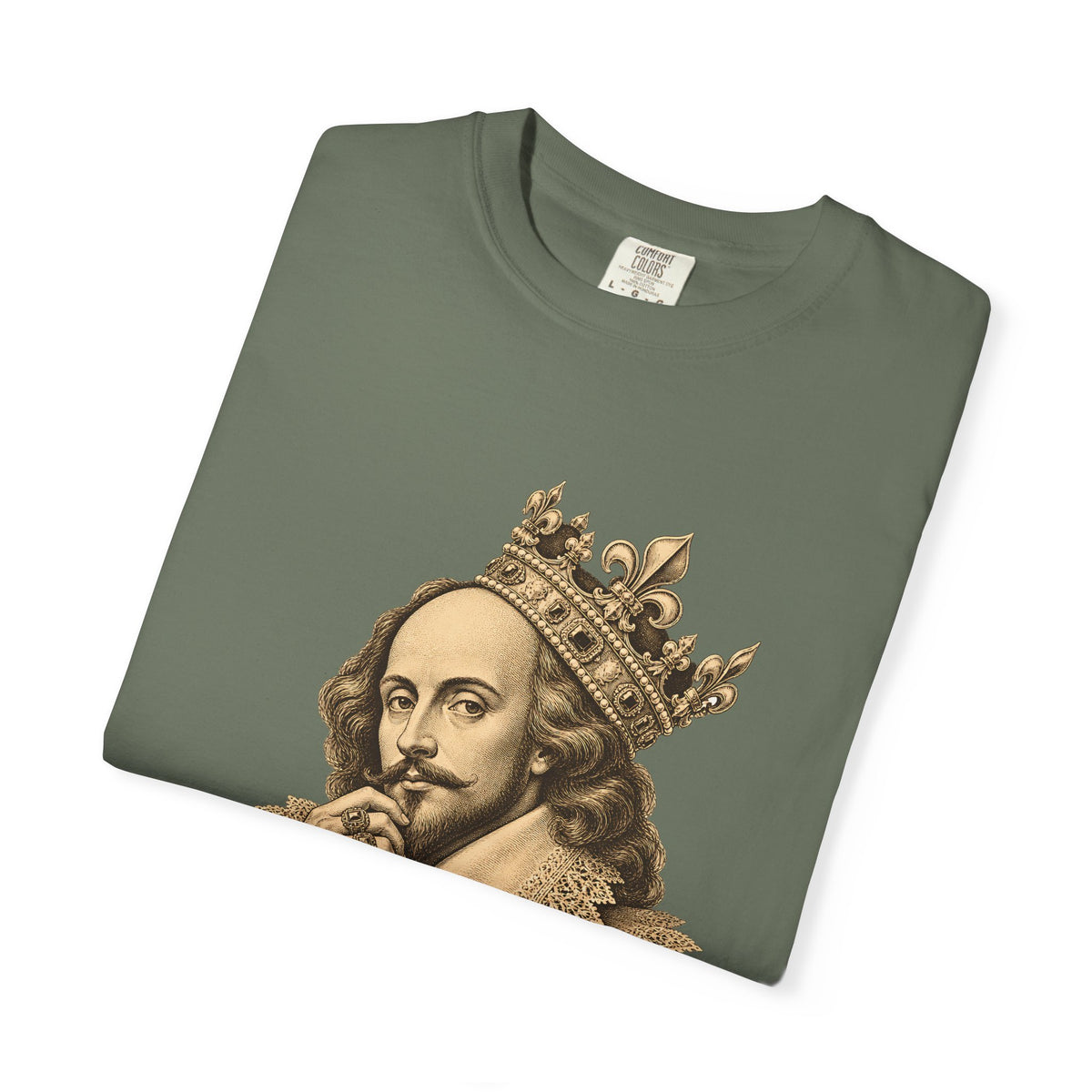 The Bard t-shirt: crowned William Shakespeare engraving-style portrait