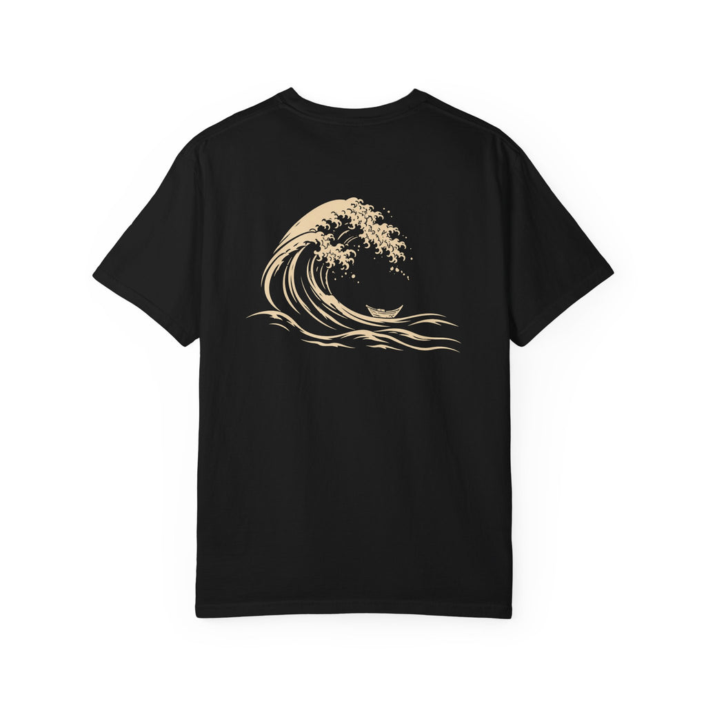 Great Wave t-shirt: curling wave back print with Nexus chest monogram