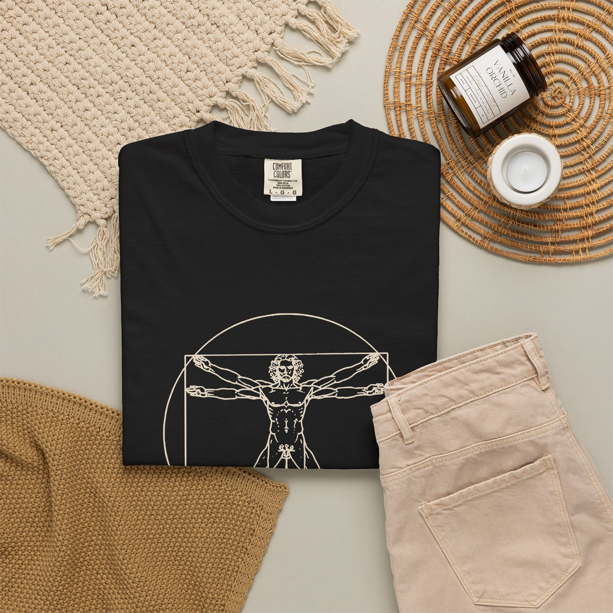 Built Different t-shirt: tonal Leonardo-style anatomy sketch