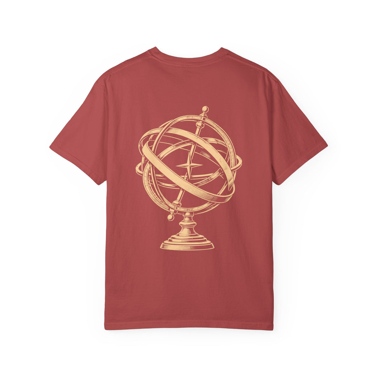 Observatory t-shirt: armillary sphere back print with Nexus chest monogram