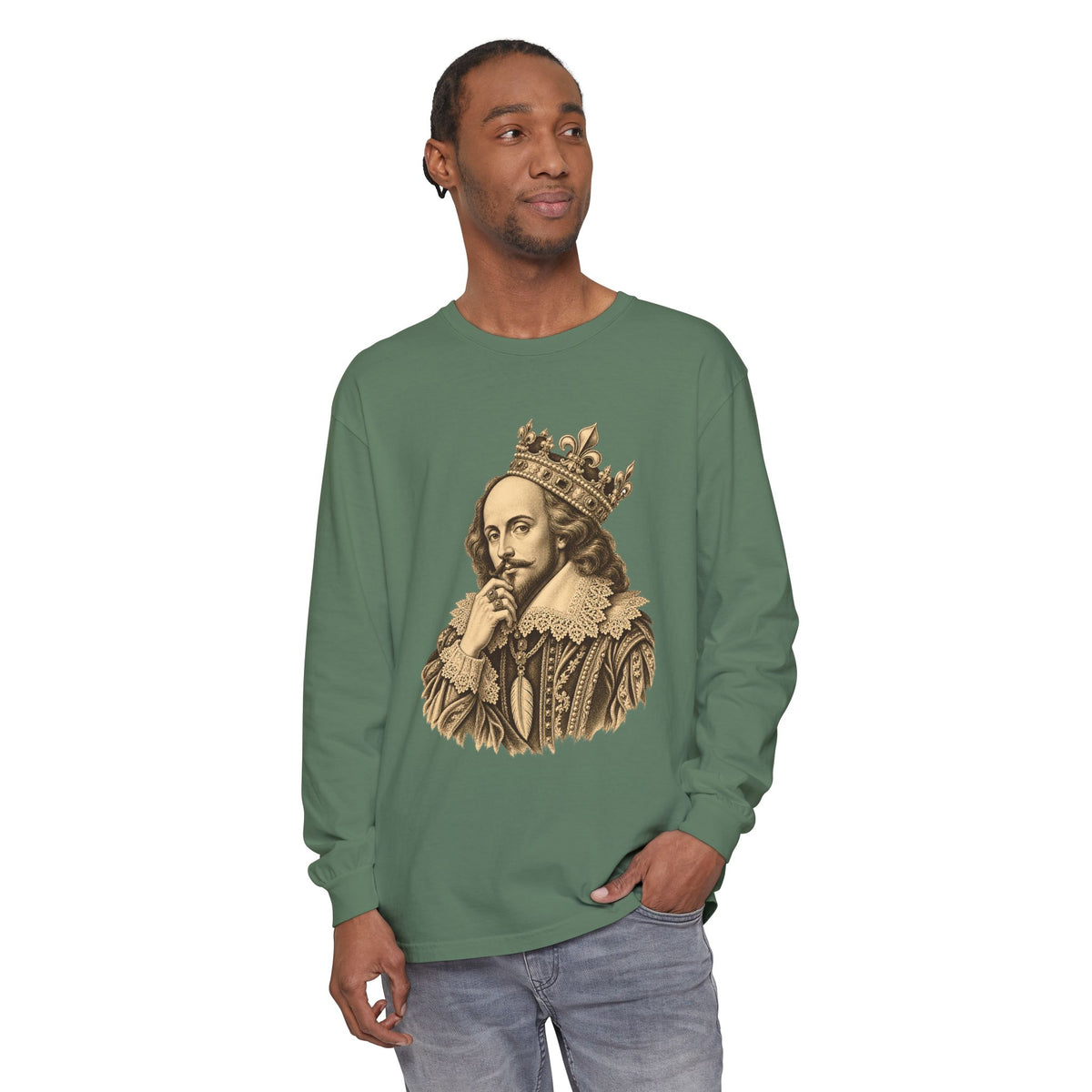 The Bard Long Sleeve T-Shirt – Crowned Shakespeare Portrait