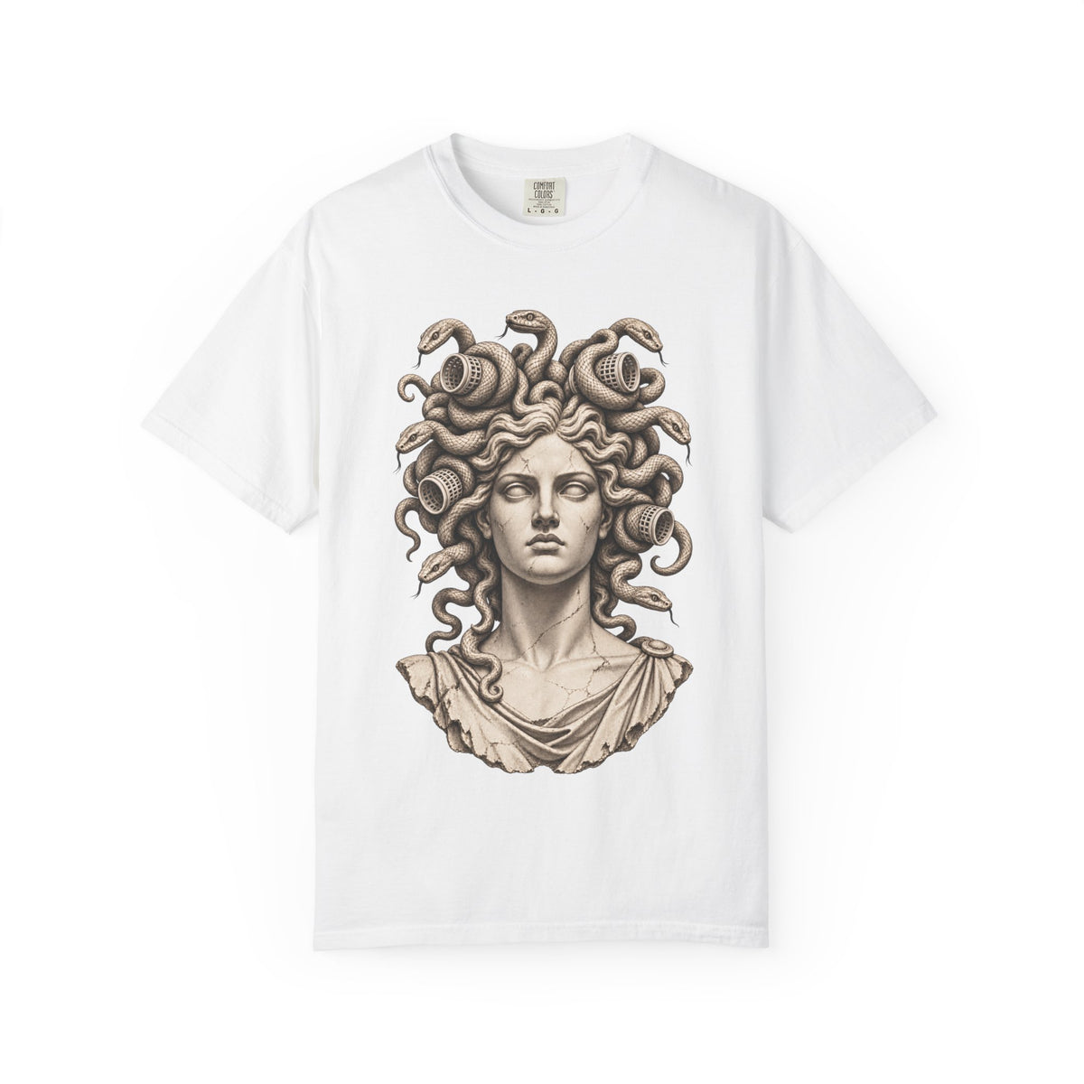 Bad Hair Day t-shirt: Medusa with her snakes in hair rollers