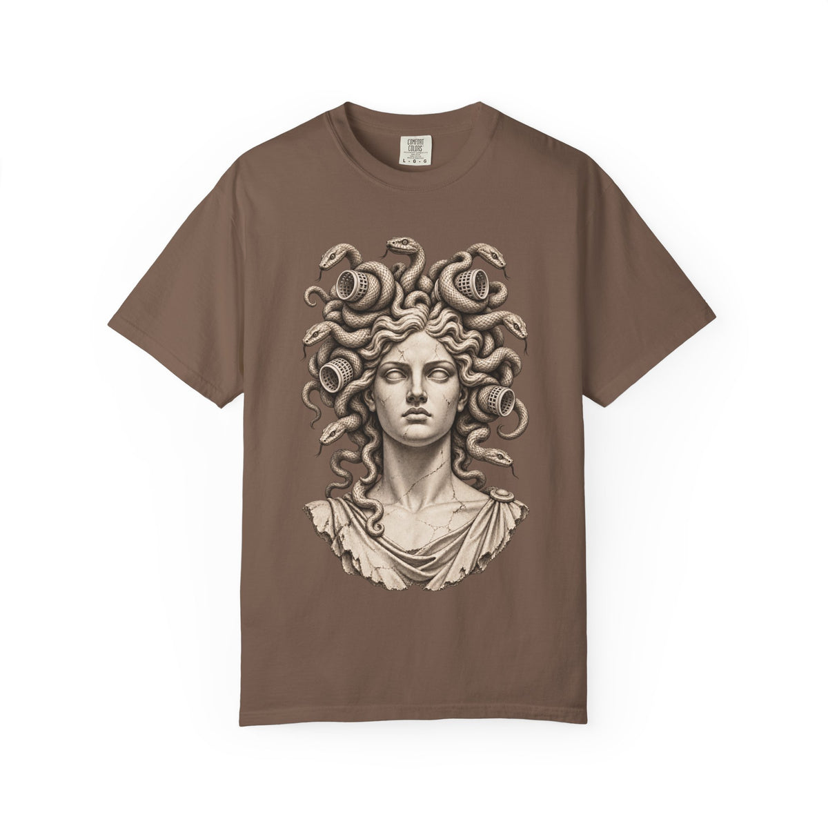Bad Hair Day t-shirt: Medusa with her snakes in hair rollers