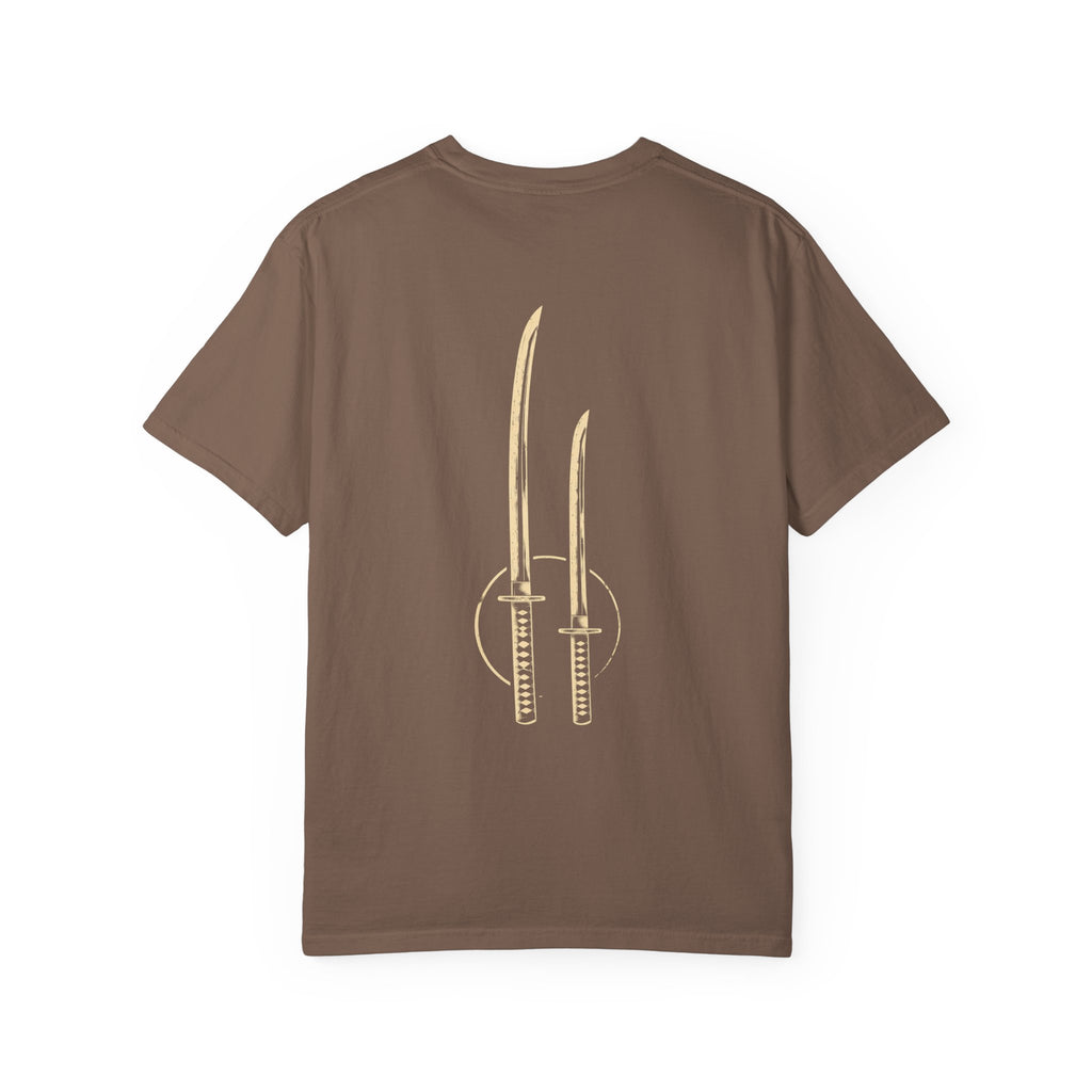 Two Blades t-shirt: two blades back print with Nexus chest monogram