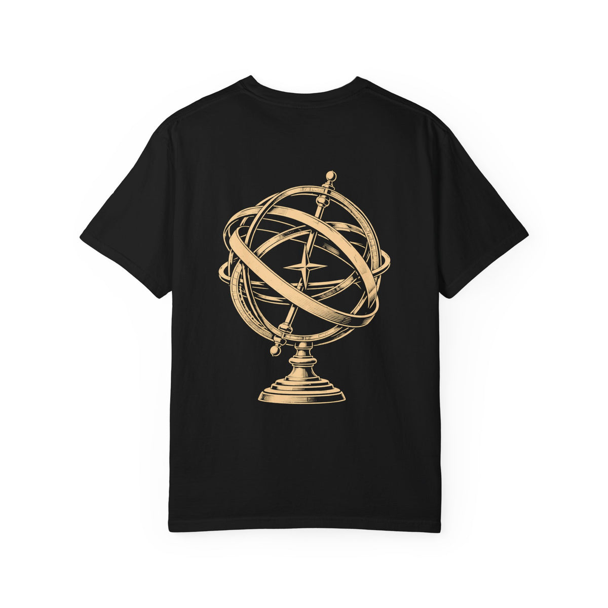 Observatory t-shirt: armillary sphere back print with Nexus chest monogram