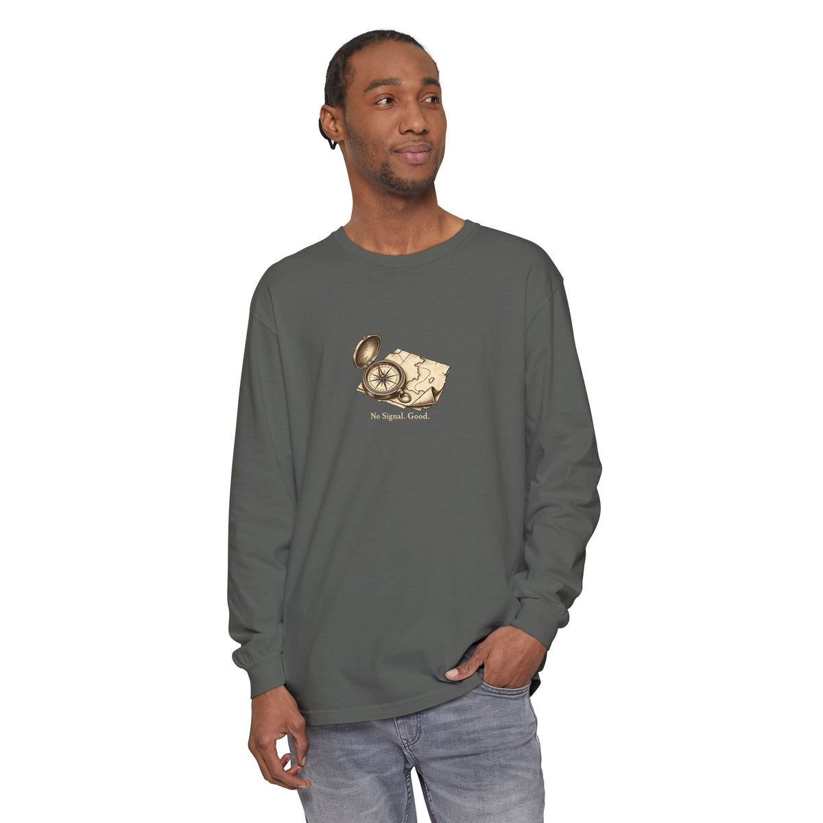 No Signal. Good. Long Sleeve T-Shirt – Vintage Compass & Map | Explorer Collection