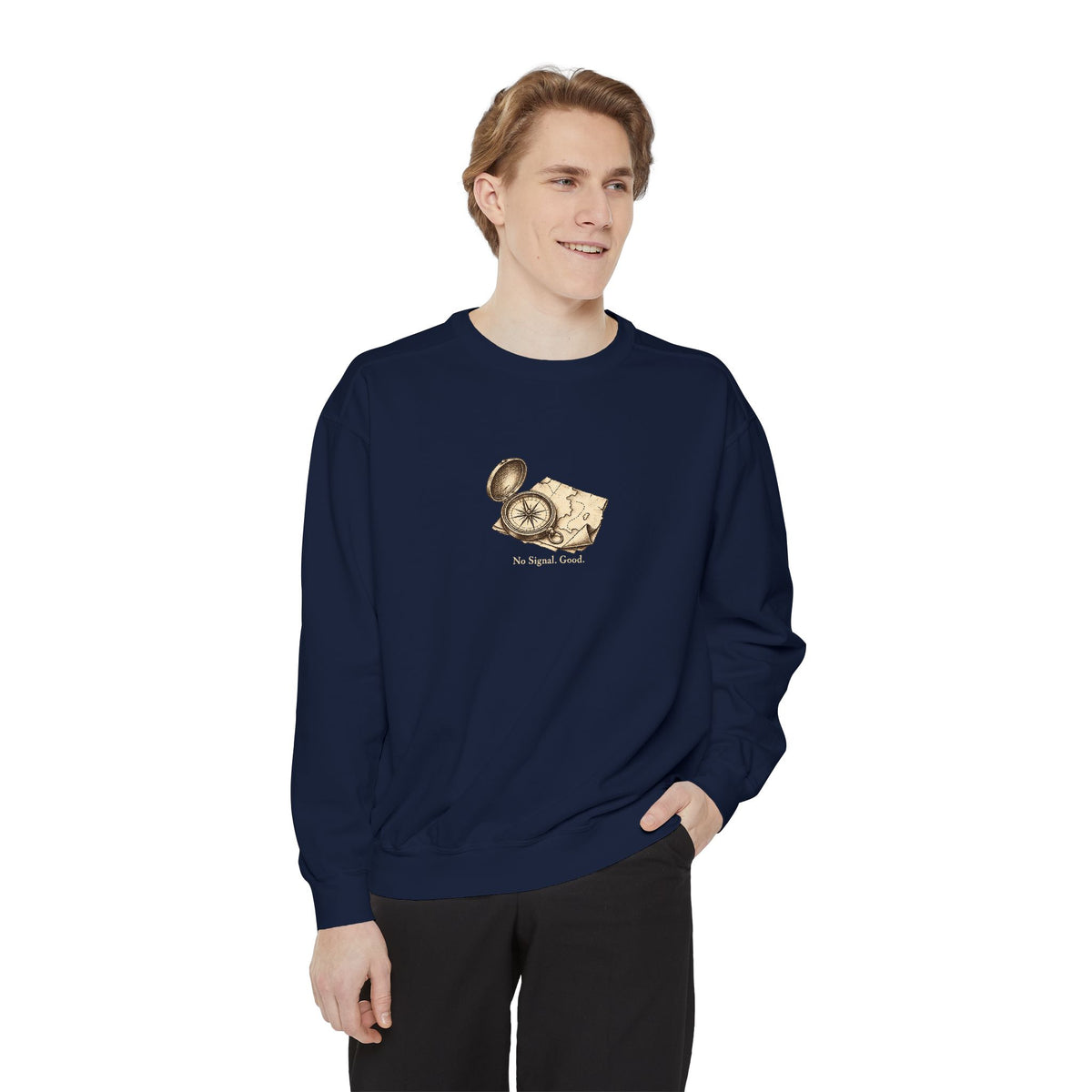 No Signal. Good. Crewneck Sweatshirt – Vintage Compass & Map | Explorer Collection
