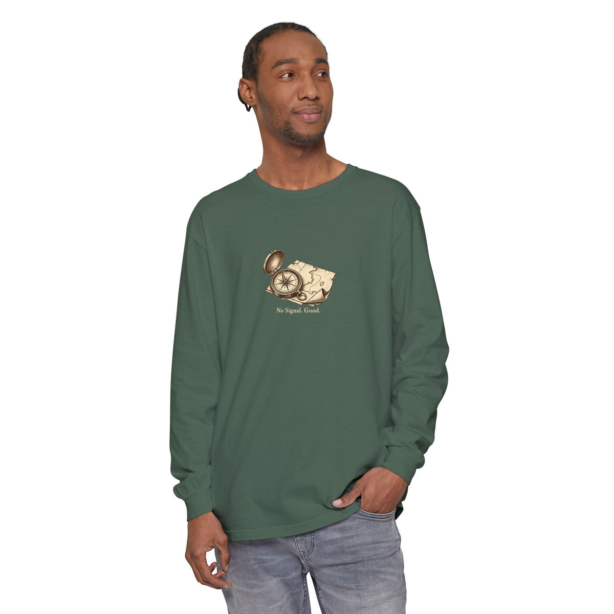 No Signal. Good. Long Sleeve T-Shirt – Vintage Compass & Map | Explorer Collection