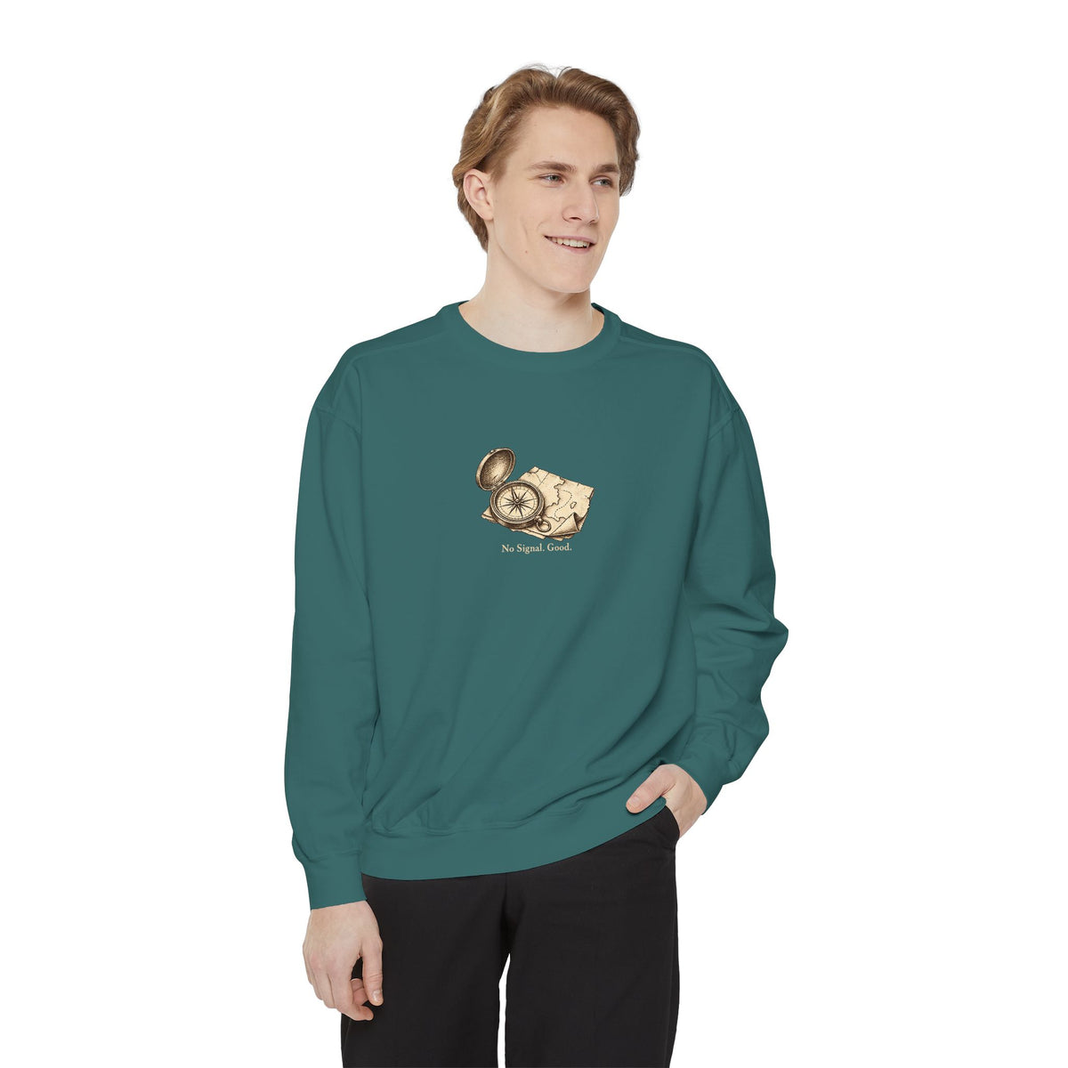 No Signal. Good. Crewneck Sweatshirt – Vintage Compass & Map | Explorer Collection