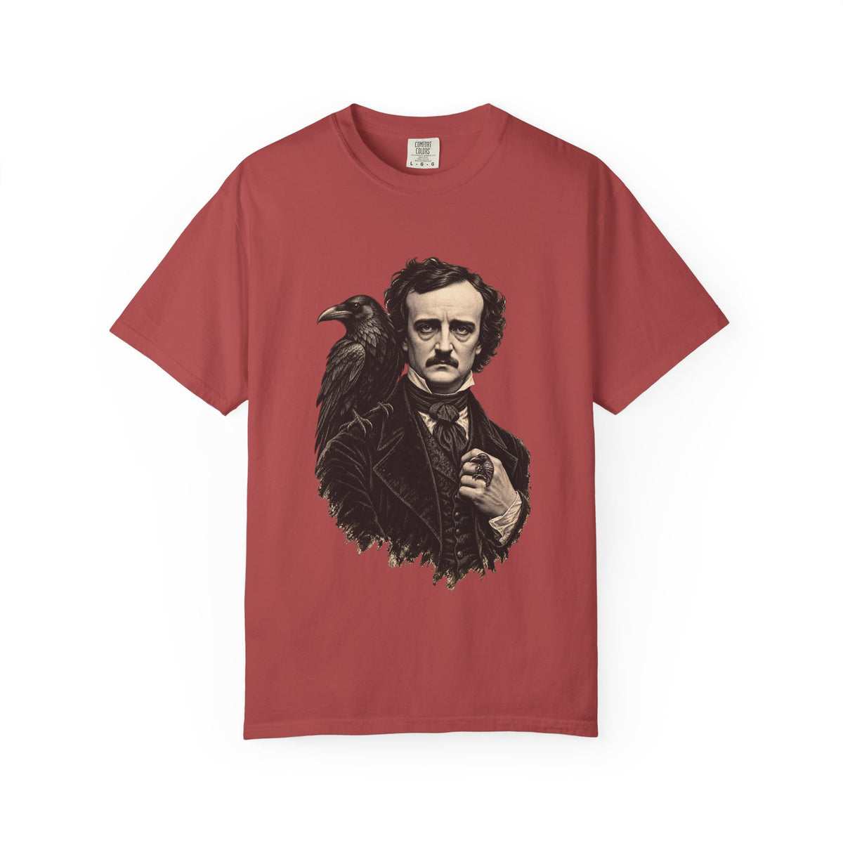 Poe After Dark t-shirt: Edgar Allan Poe portrait with a raven