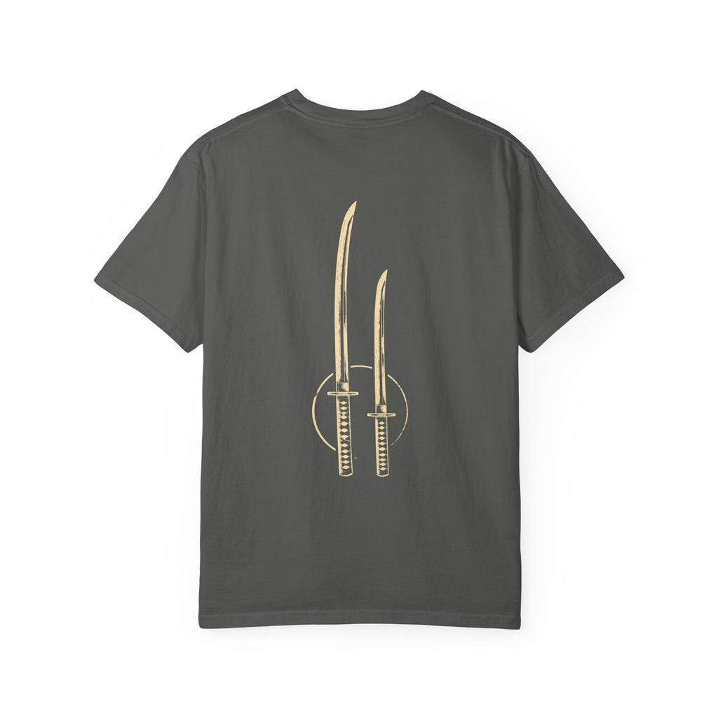 Two Blades t-shirt: two blades back print with Nexus chest monogram